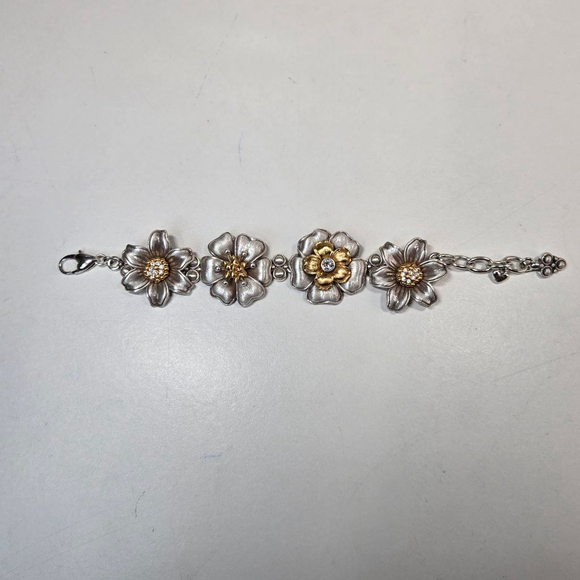 Brighton Retro Garden Flowers Bracelet Silvertone Goldtone Crystal Cottagecore - Picture 1 of 11